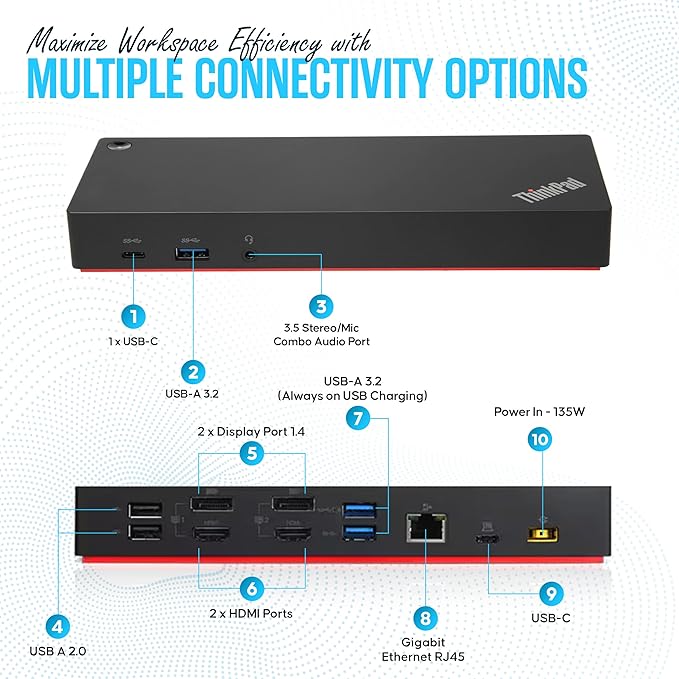 40AF0135US Lenovo Docking Station Dual Monitor Hybrid USB-C - Image 3