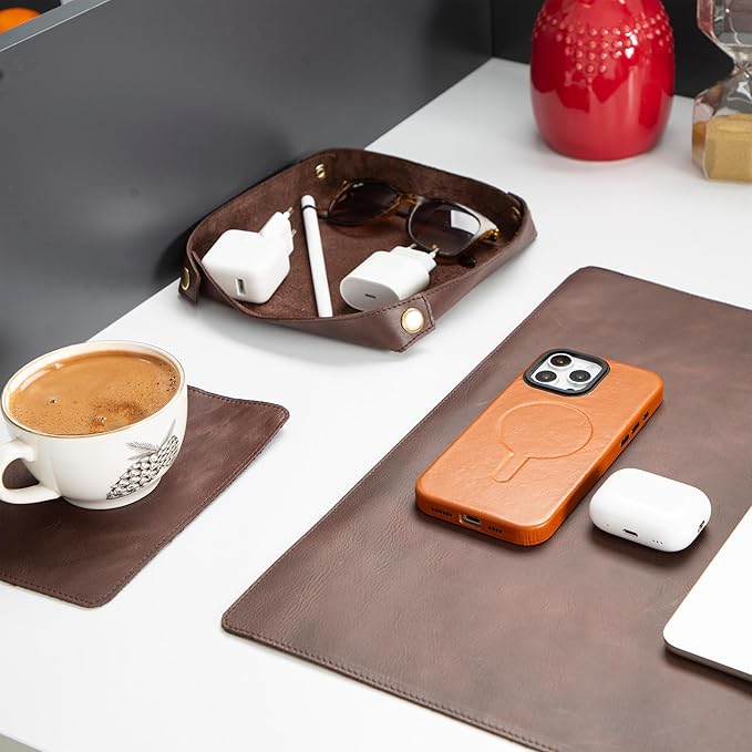 Node Leather - Genuine Leather Desk Mat, Desk Organizer & Cup Coaster - Leather - Image 4