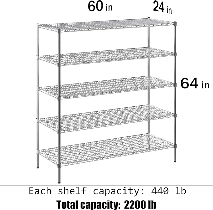 Regal Altair 24" Deep x 60" Wide x 64" Height Wire Shelving Kit | 5-Tier | NSF - Image 3