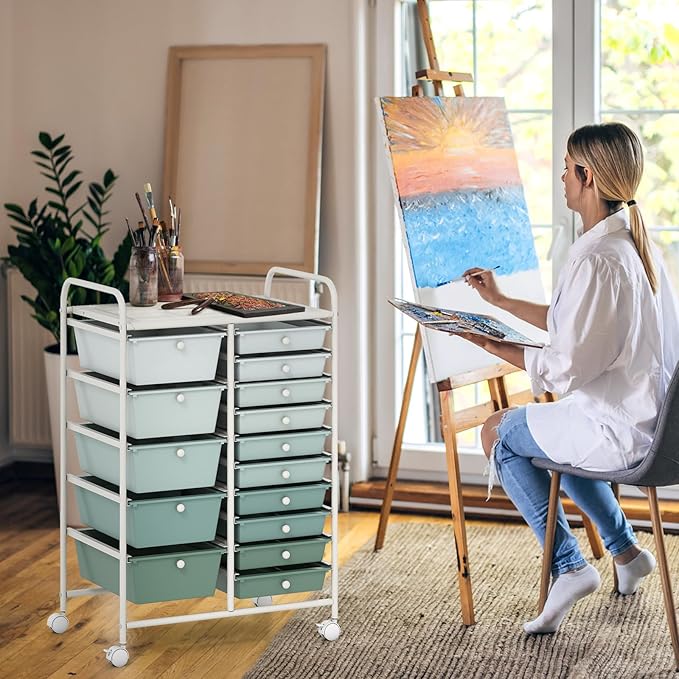GOFLAME 15-Drawer Rolling Storage Cart, Craft Storage Cart - Image 8