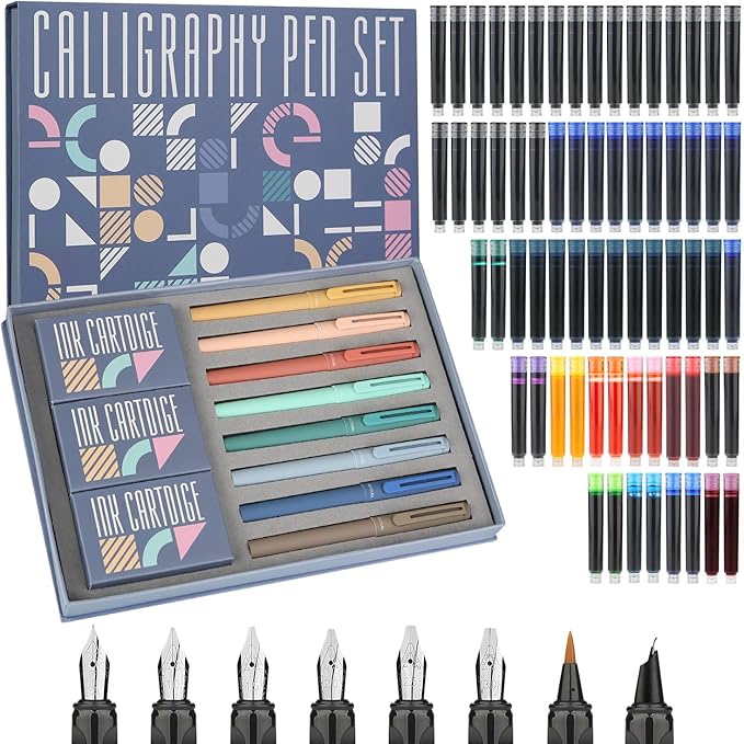 GC QUILL Calligraphy Pen Set 74pcs- 8 Calligraphy Fountain Pens by GC+QUILL