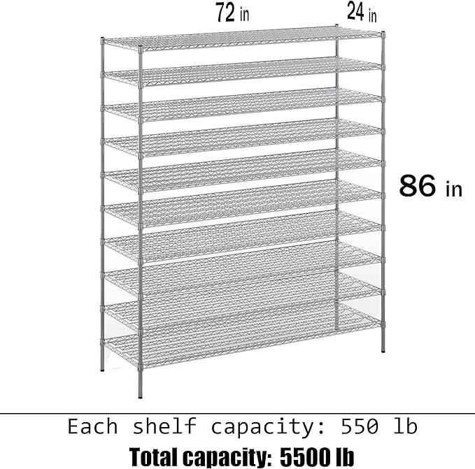 Regal Altair 24" Deep x 72" Wide x 86" Height Wire Shelving Kit | 10-Tier | NSF - Image 3