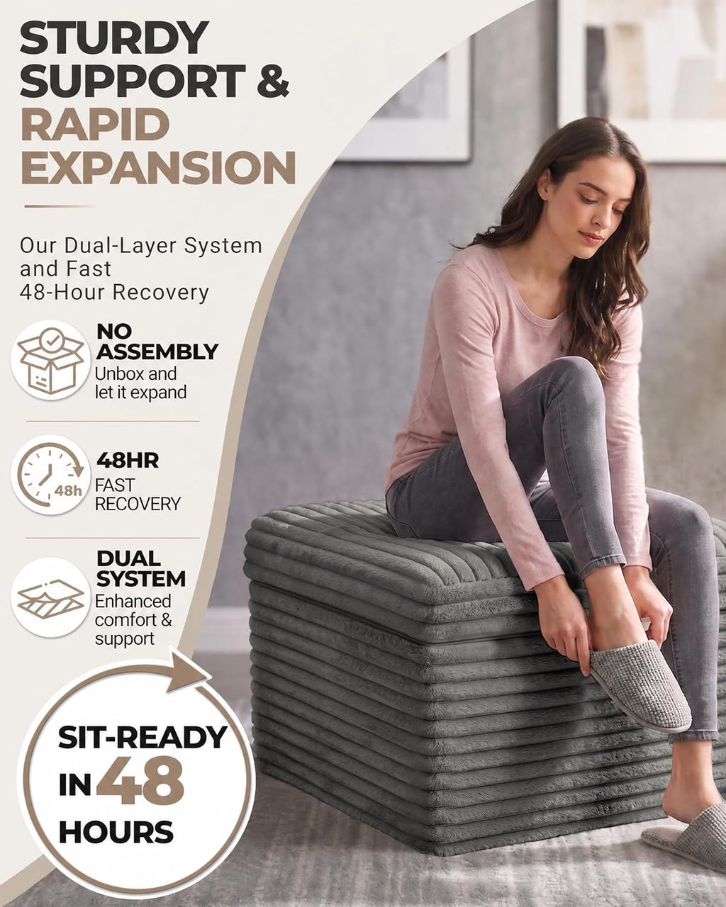 23.6in pouf ottoman, corduroy footstool foot rest floor, package contents