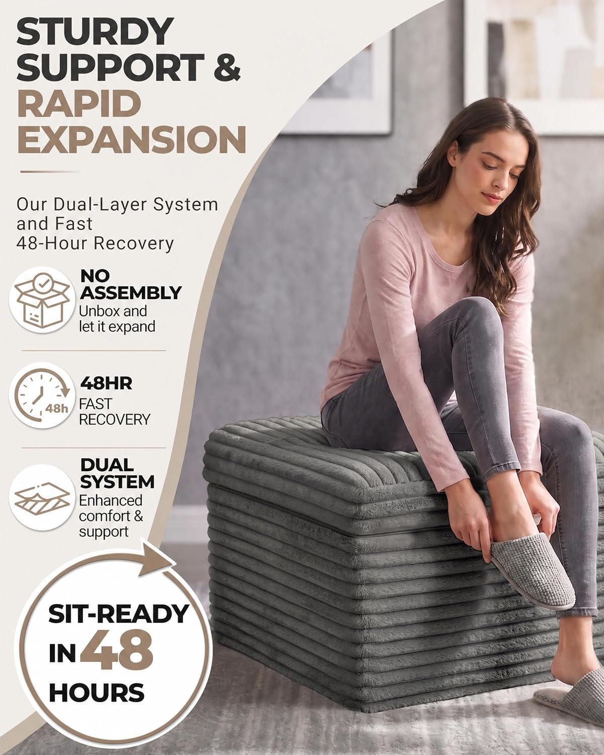 23.6in pouf ottoman, corduroy footstool foot rest floor, package contents