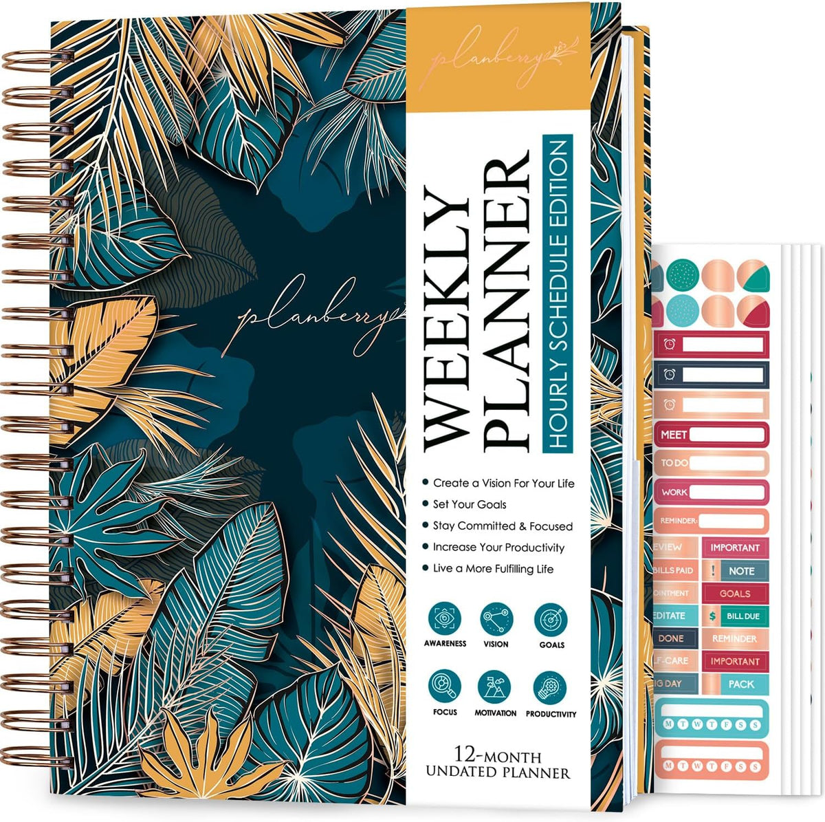 PLANBERRY Large Hourly Schedule Planner Premium – Undated Organizer