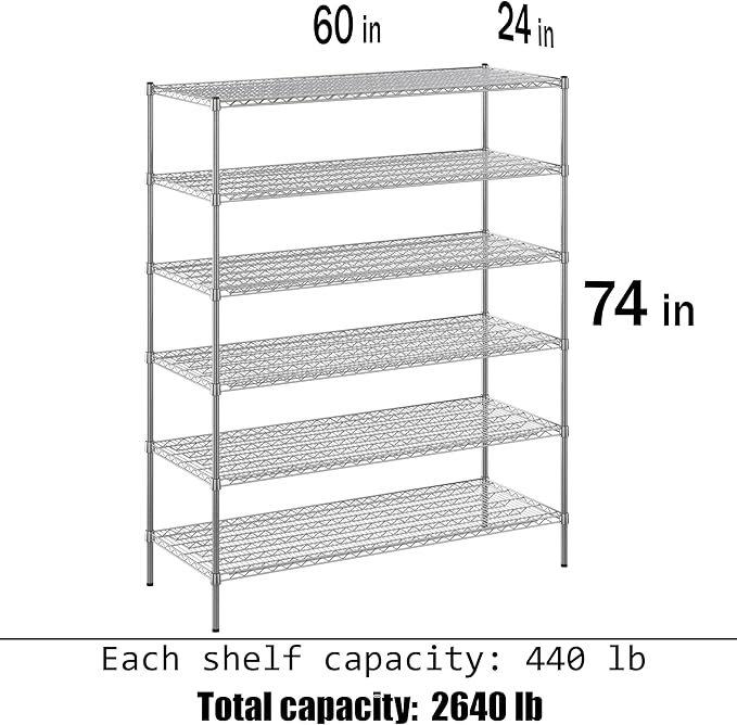 Regal Altair 24" Deep x 60" Wide x 74" Height Wire Shelving Kit | 6-Tier | NSF - Image 3