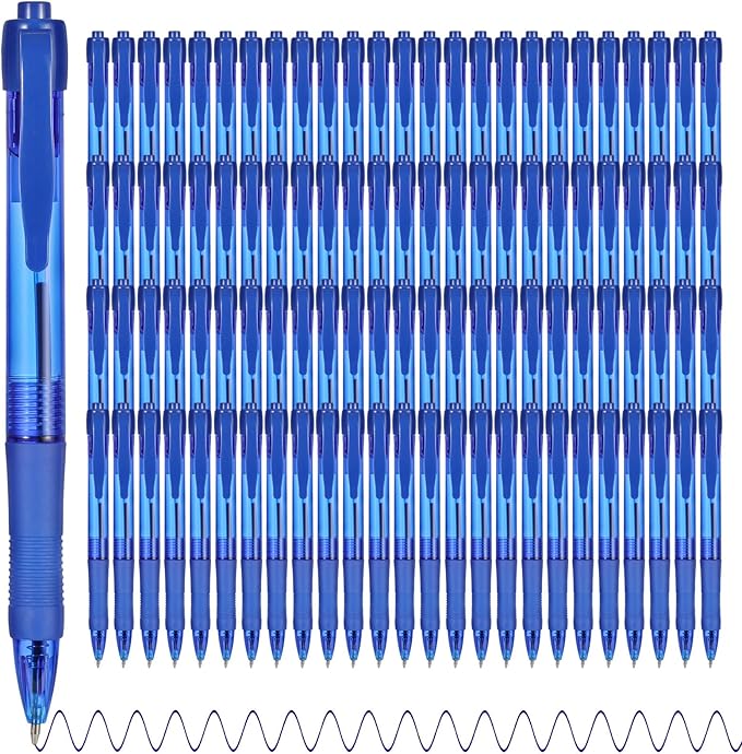 deegtran Pens Bulk, 100 Pack No Bleed Blue Ink Click Pens by DEEGTRANPENS