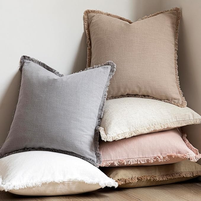 Foindtower Set of 2 Decorative Linen Fringe Throw Pillow Covers Boho Farmhouse - Image 6