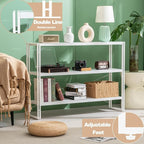 HCHQHS Bookshelf, 3-Tier Industrial Bookcase, Freestanding Horizontal - Image 5