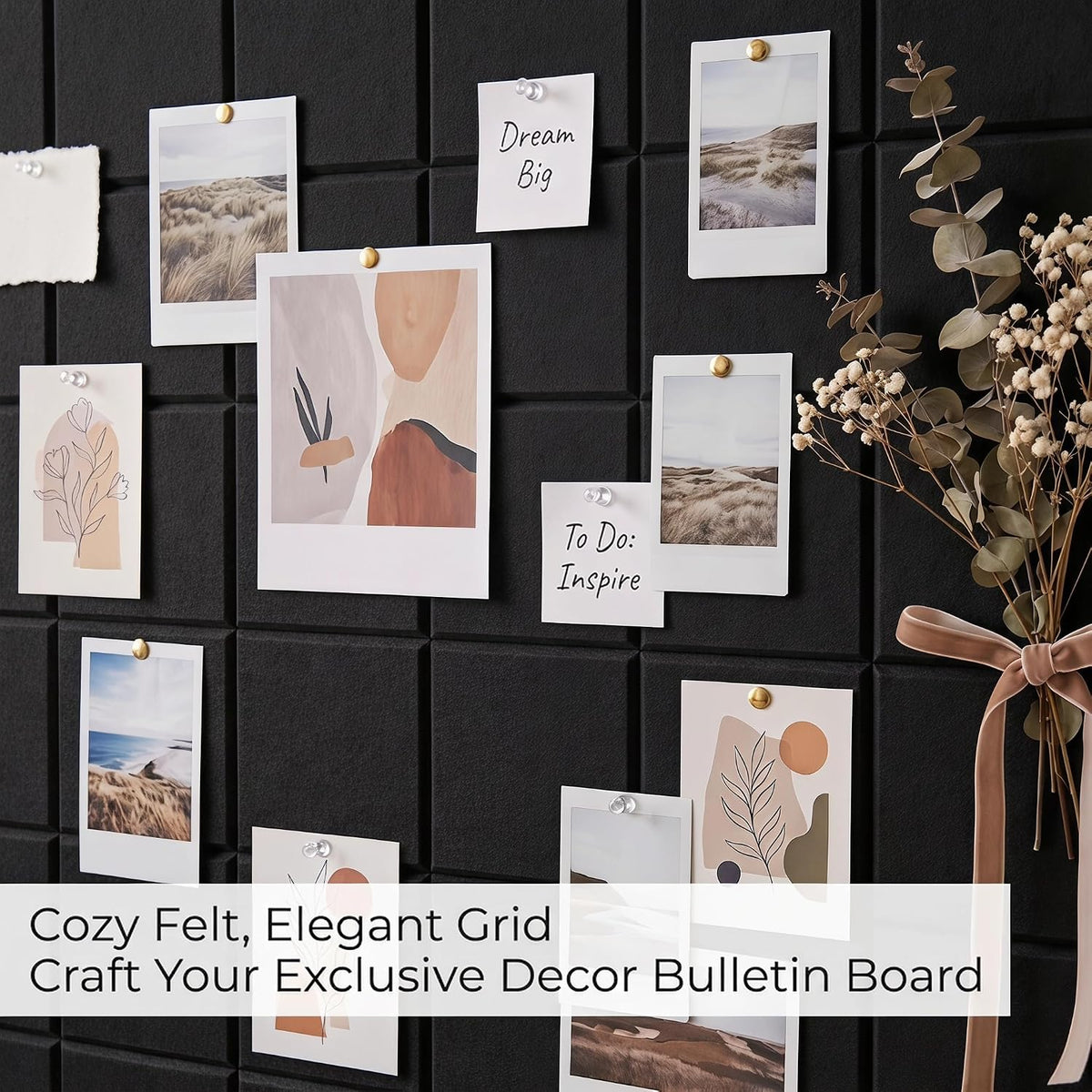 Large Felt Bulletin Board 48" x 36" Cork Board Alternative (Black)