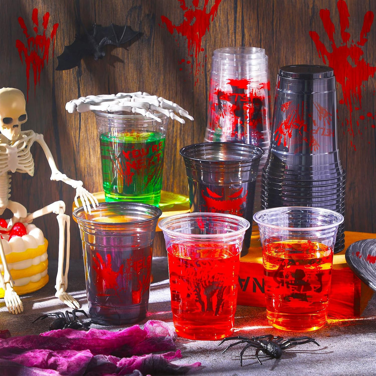 Sliner 120 Pack Halloween Cups 16 oz Bloody Hand Print Plastic Cups