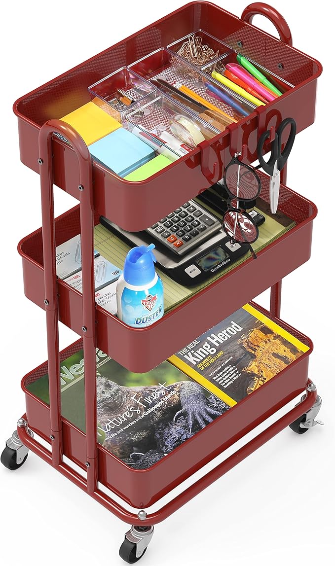 Simple Houseware 3-Tier Heavy Duty Metal Utility Rolling Cart - Image 3