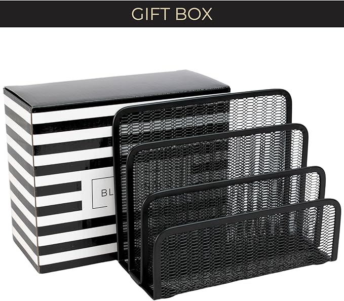 BLU MONACO Black Metal Mesh Letter Sorter | 3-Slot Mail Organizer - Image 5