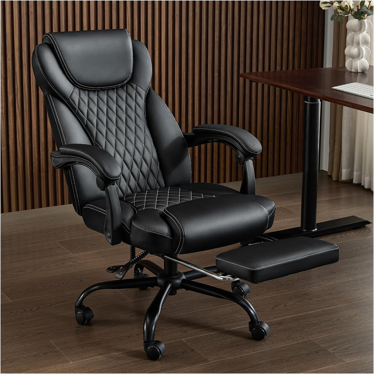 amseatec Big and Tall Office Chair with Footrest, Lumbar Support, Black