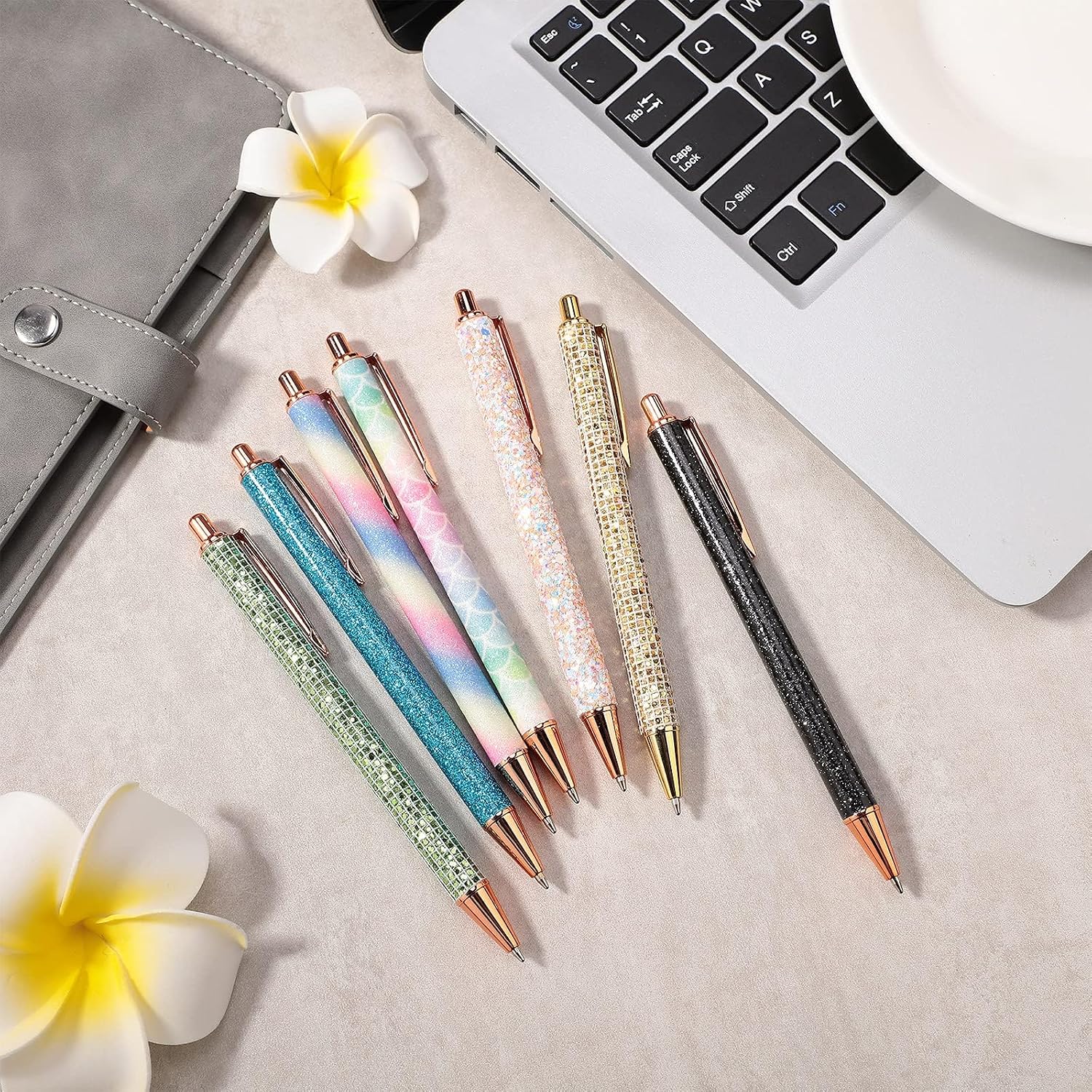 Zonon 60 Pcs Sparkly Pens Fancy Glitter Shiny Metal Retractable Ballpoint Pens Black Ink Medium Point 1. 0 mm Click Ball Pen for Office Supply Woman Adults Teachers End of Year Graduation Gifts