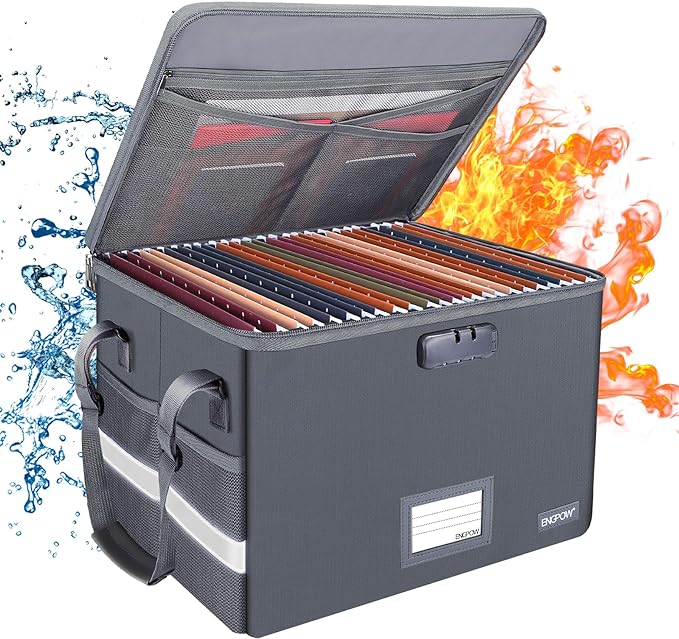 ENGPOW File Box with Lock, Fireproof Document Box with Zipper Lid, Collapsible by ENGPOW