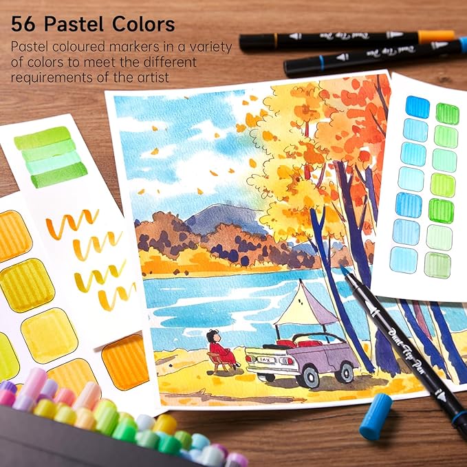 Shuttle Art Pastel Brush Pens, 56 Pastel Colouring Pens, Dual Tip Brush Markers - Image 4
