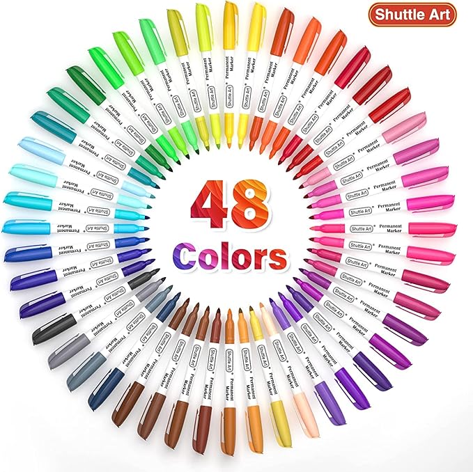 Shuttle Art Permanent Markers, 48 Colors Fine Point, Wood and Stone, Gift - Image 3