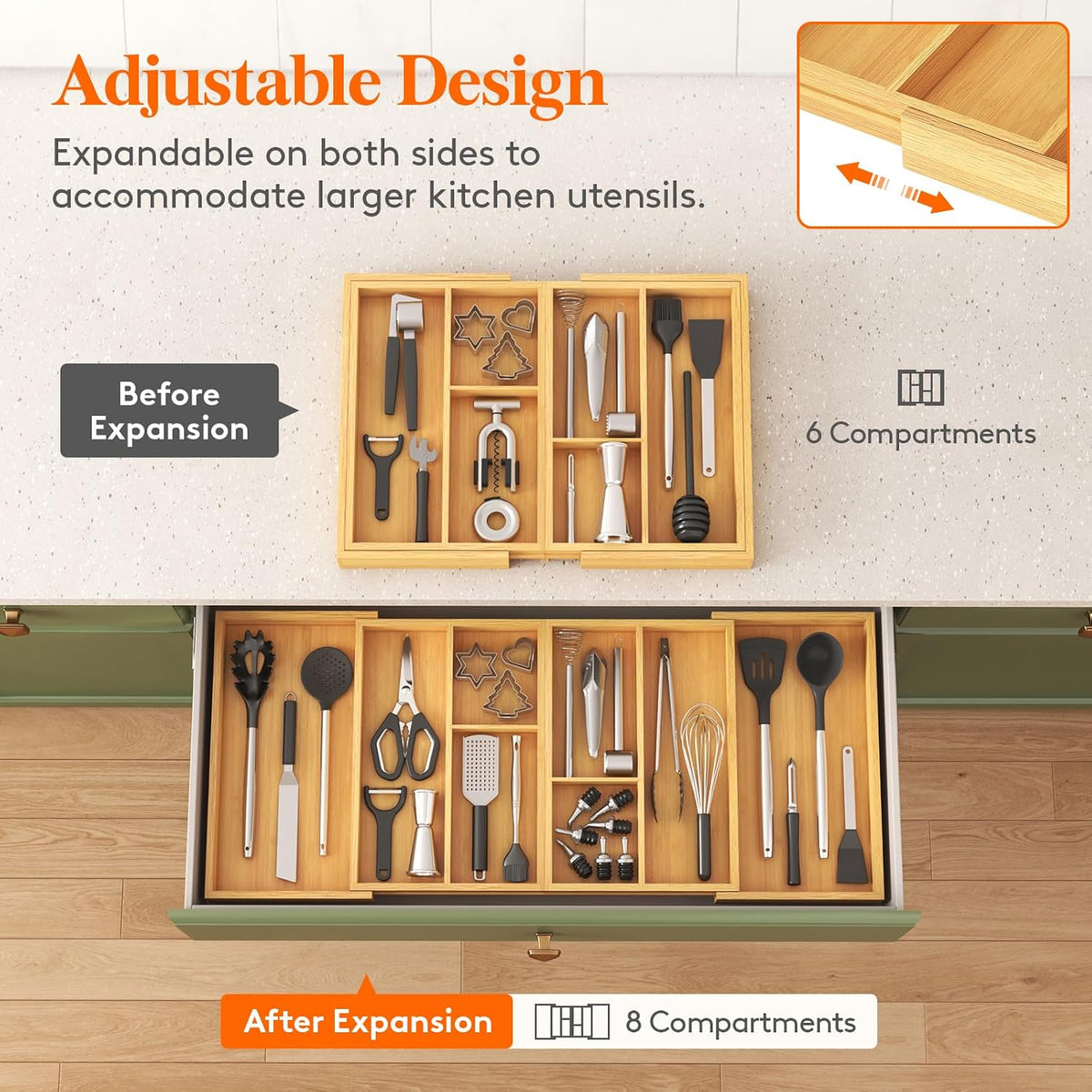 Lifewit Expandable Utensil Organizer for Kitchen Drawer, Cutlery Holder