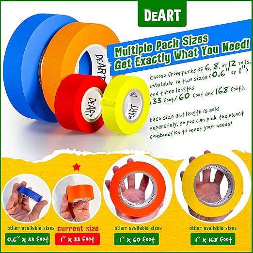 Colored Masking Tape 12 Pack 1 inch Color Painters Tape - Image 2