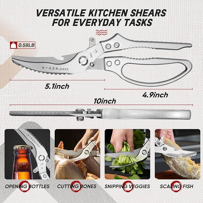 TIVOLI Poultry Shears Silver, Japanese Kitchen Shears Heavy Duty - Image 5