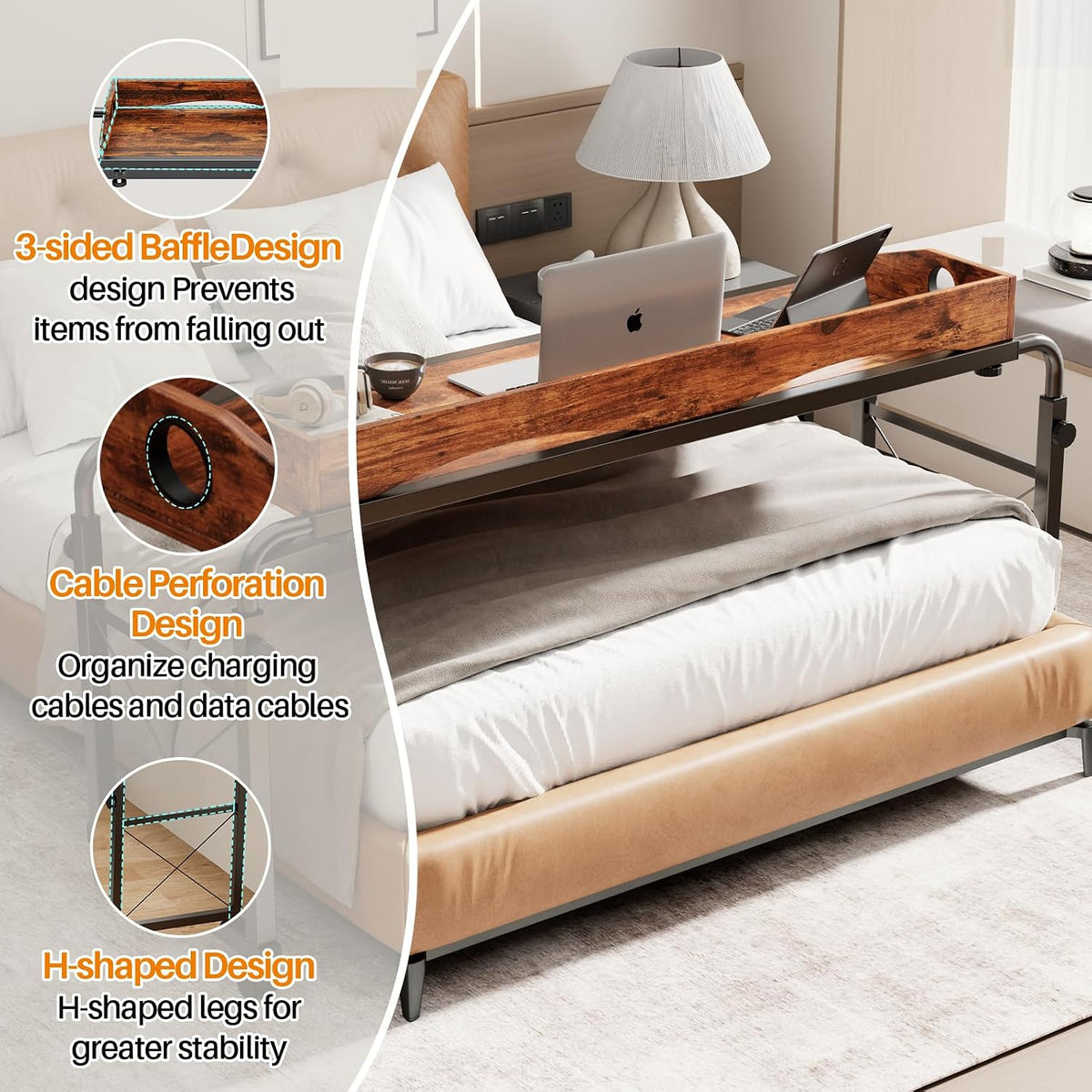 BYMECOST Laptop Desk for Bed, Adjustable Height & Length Laptop Bed Table