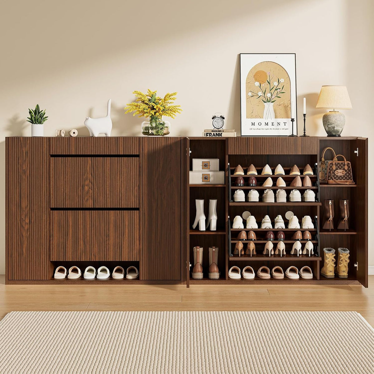 ONBRILL Large Shoe Cabinet with 2 Flip Drawers (3-Tier Each) & 2 Side Doors