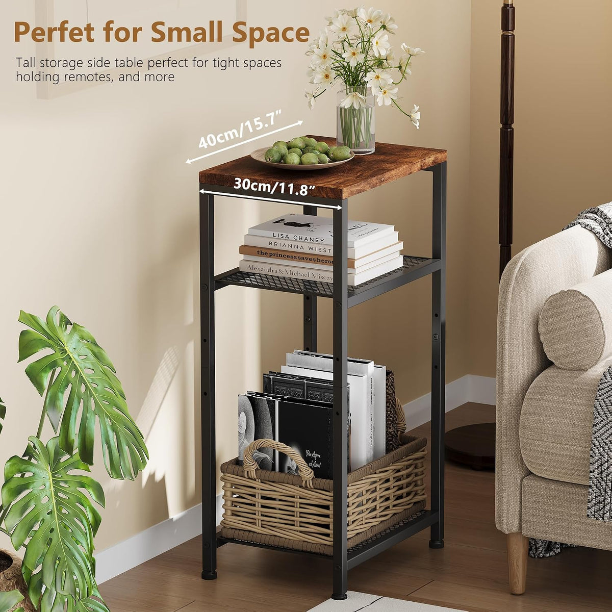 Heybly Small Side Table, 29.1" Tall End Table with Adjustable Shelf, Tel...