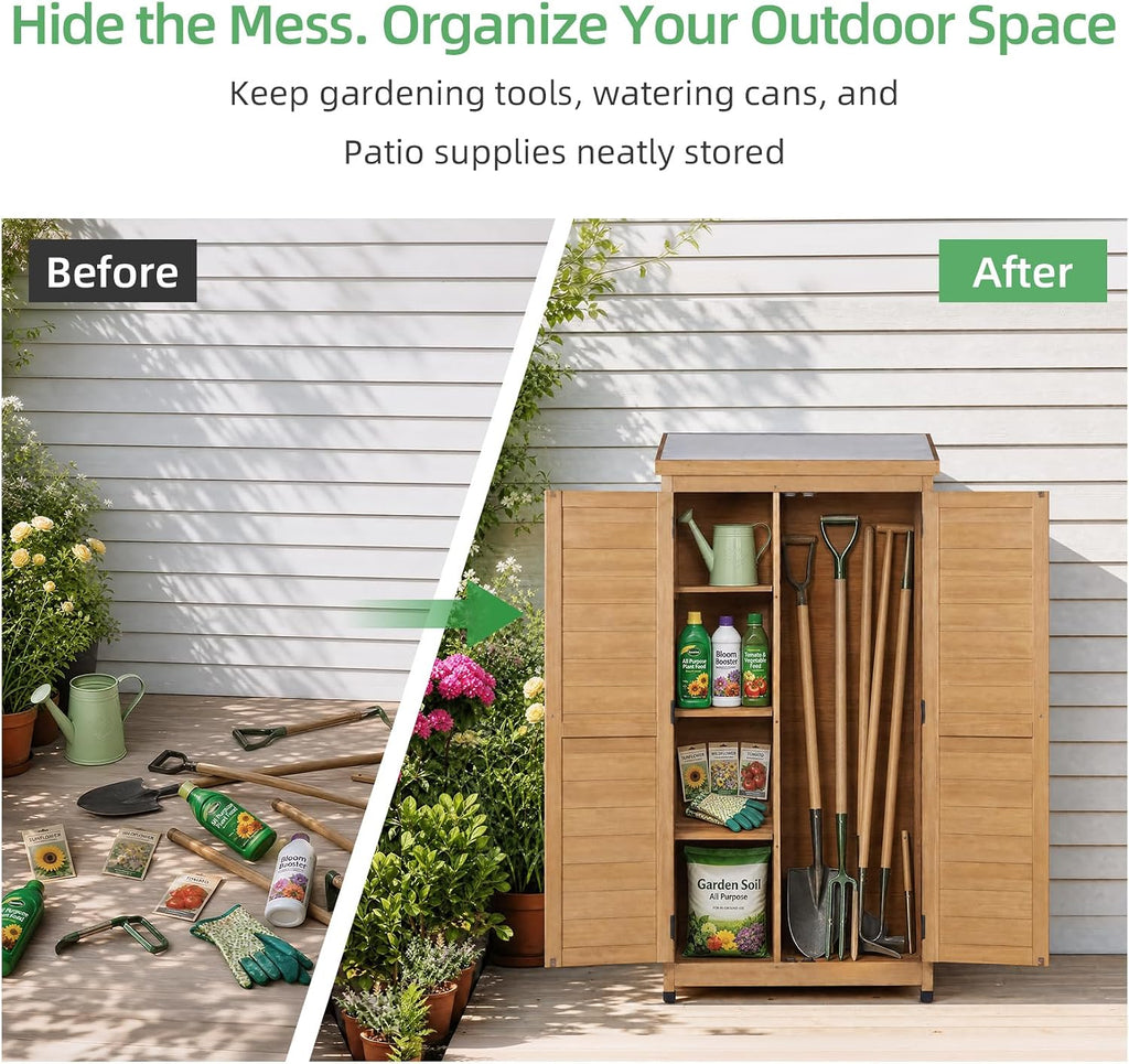 68'' outdoor storage cabinet, wooden garden tool cabinet, side view