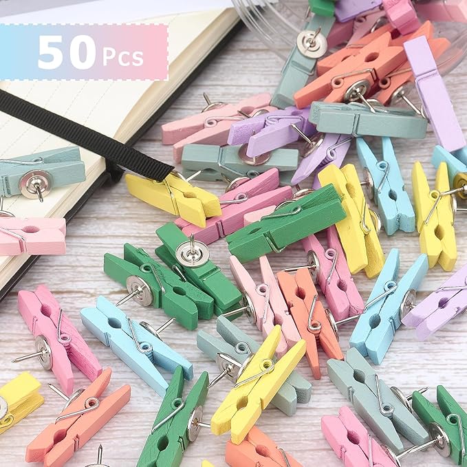 50 PCS Wooden Clips Colorful Push Pins Tacks - Image 6