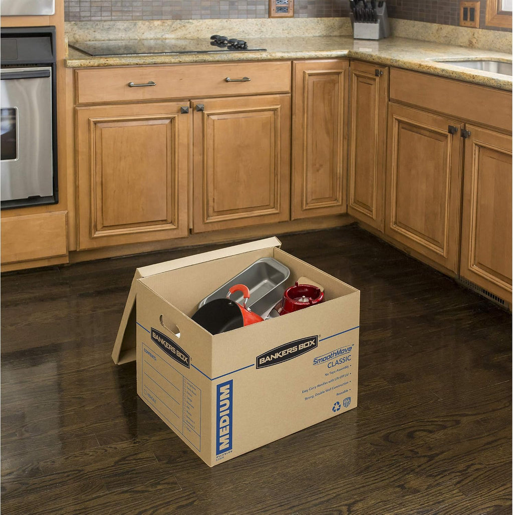 bankers box 20-pack medium classic moving boxes with showing dimensions