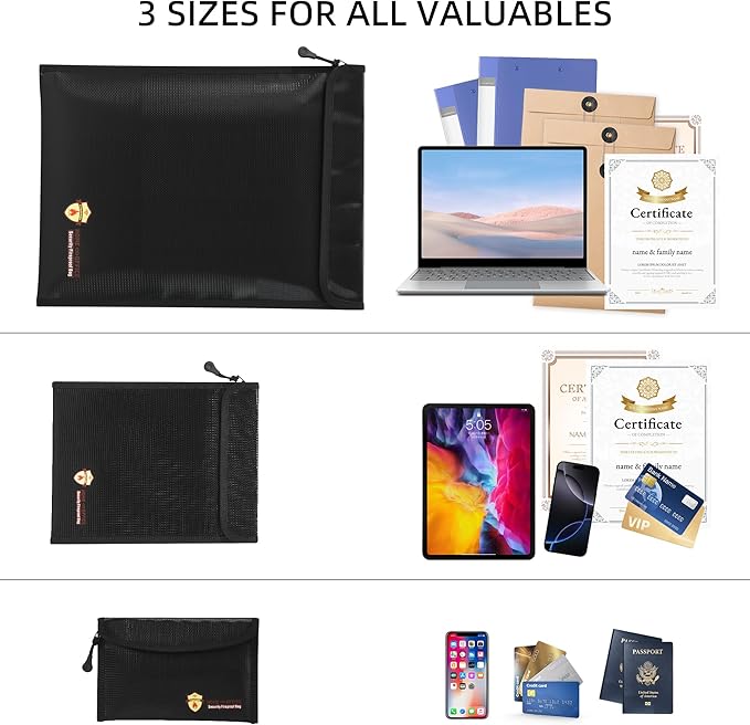 3 Pcs Fireproof Waterproof Document Bag, Fire and Water Resistant Safe Zipper - Image 3