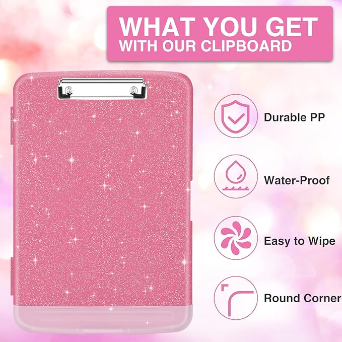 Sooez Glitter Clipboard with Storage, High Capacity Clip Boards 8.5x11 with Pen - Image 3