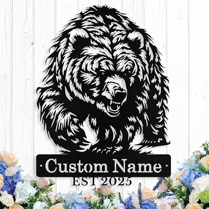 Custom Bear Metal Sign, Custom Bear Metal Wall Art Decor, Personalized Last by logo