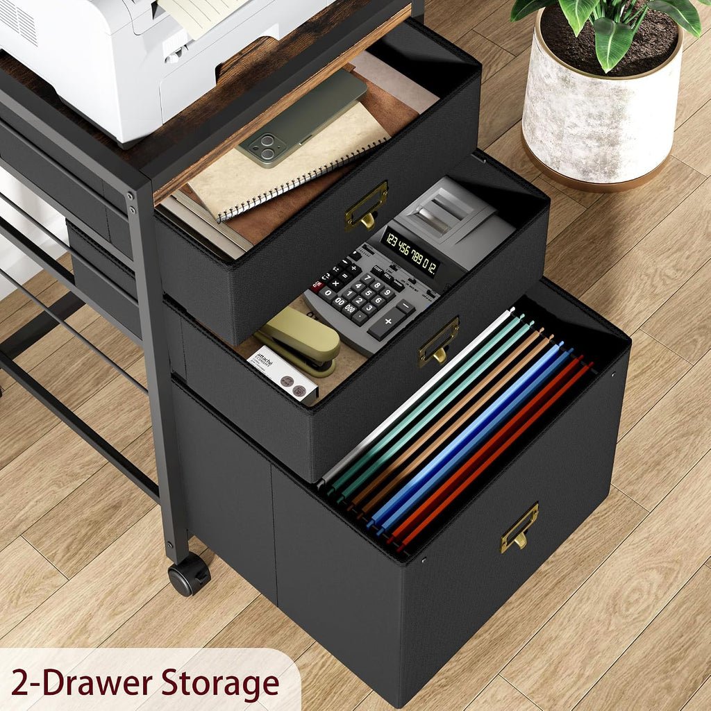 GAOMON File Cabinet, Filing Cabinet with 3 Drawer, Mobile File Cabinet Fits Letter Size or A4, Fabric Vertical File Cabinet on Wheels, Home Office Small Under Desk Storage Cabinet, Black
