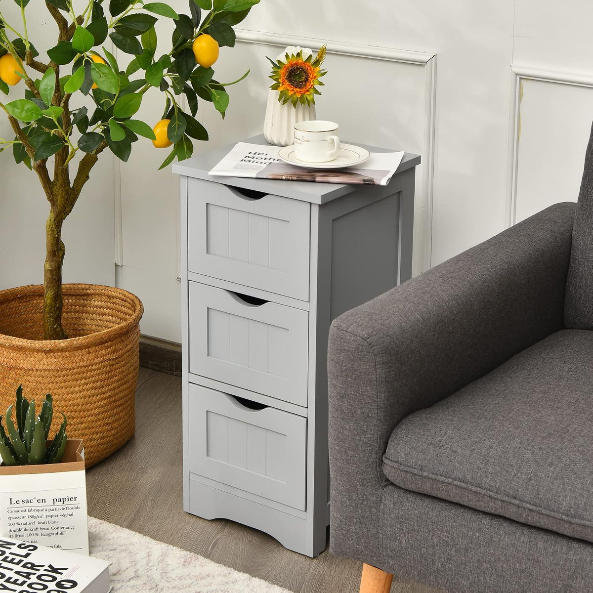 LOKO Bathroom Floor Cabinet, Modern Storage Cabinet (Grey)