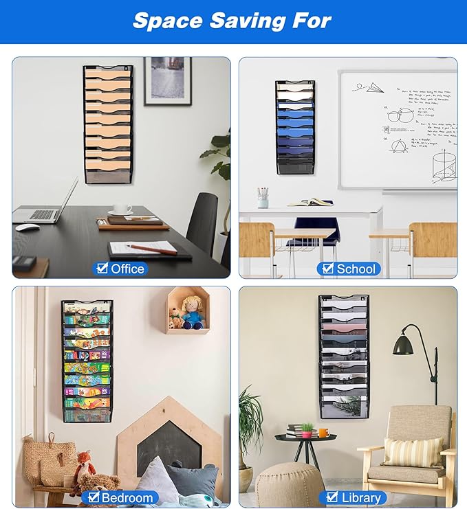 Solinxe Wall File Holder, 10 Pockets Hanging File Folder, Paper Organizer - Image 5