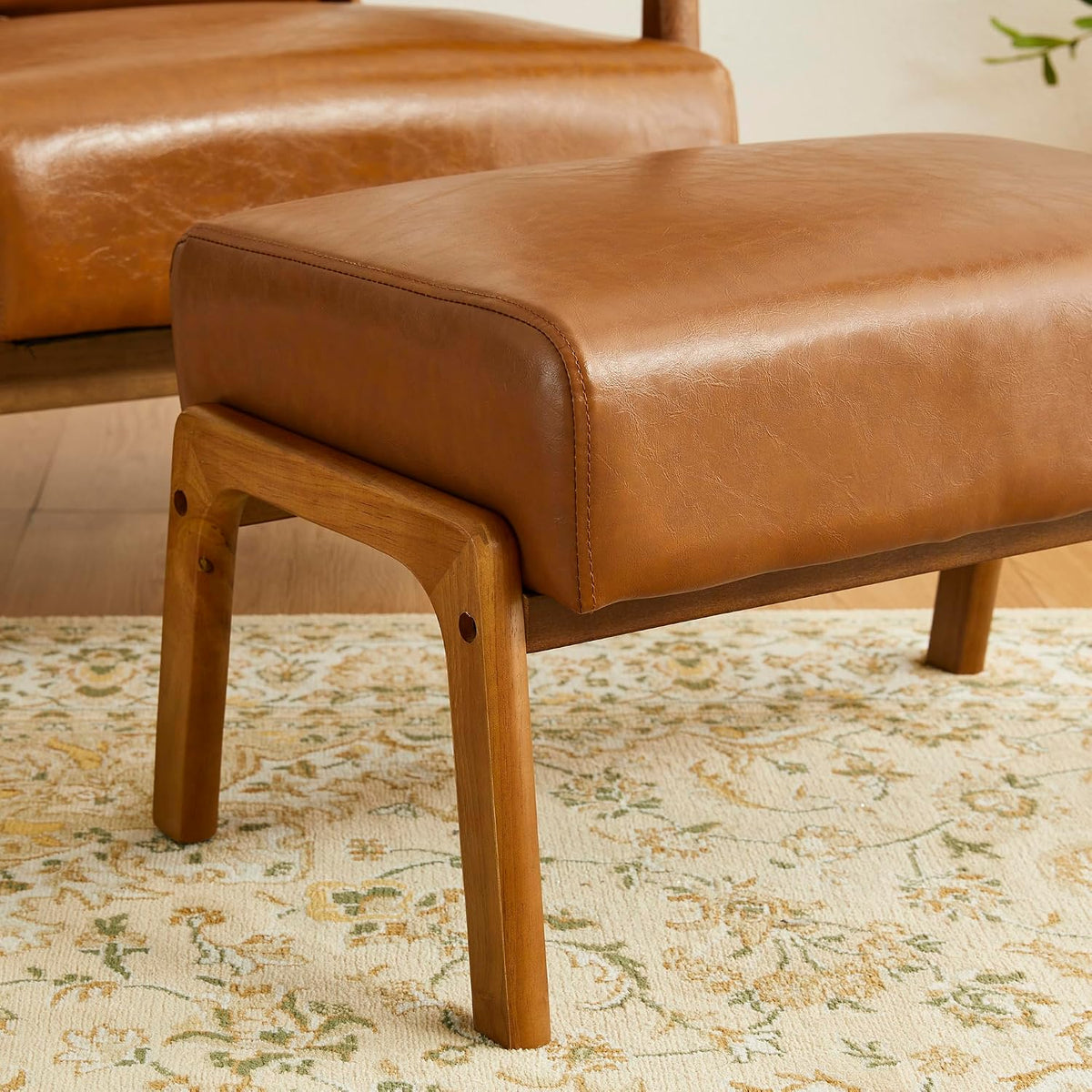 Glitzhome 15.5"(H) Footrest Stool, Leatherette Ottoman, Accent Padded So...