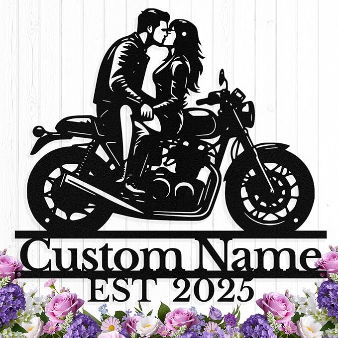 Custom Motorcycle Couple Metal Signs Personalized Biker Couple Name Sign Custom by HengMeiZiK