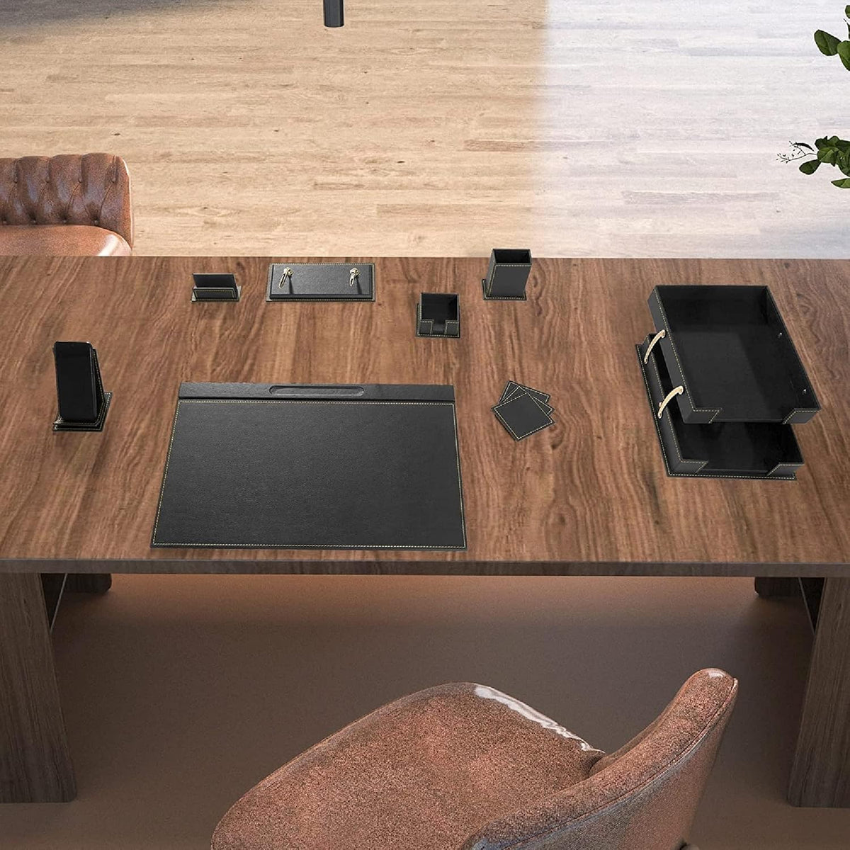 MOOGCO 12-Piece Leather Desk Set — Desk Pad 23.2" x 15.4", Double D...