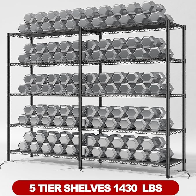 REIBII 5 Tier Wire Shelving Storage Shelves Loads 1430LBS, 2 Pack - Image 4