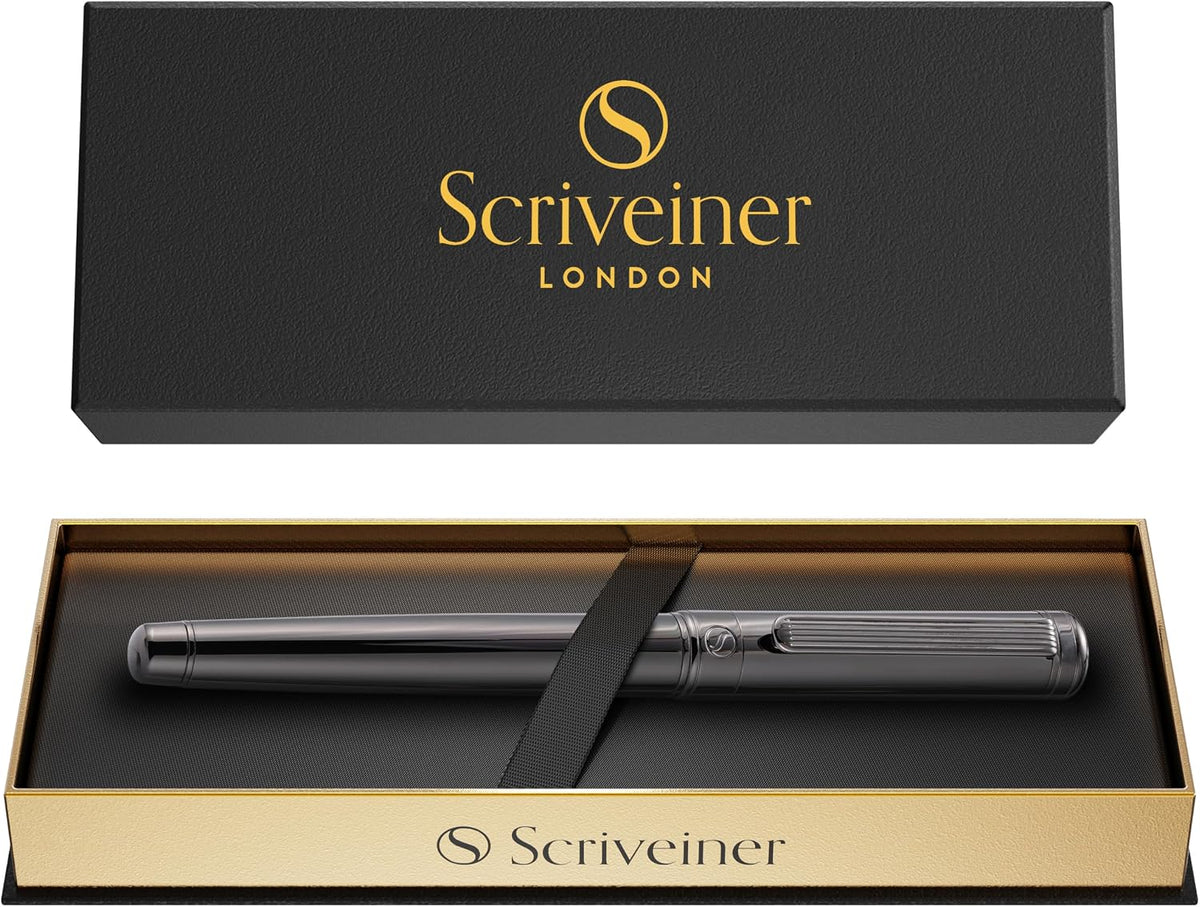 Scriveiner Gun-Metal Rollerball Pen - Stunning Luxury Pen, Schmidt Ink Refill...