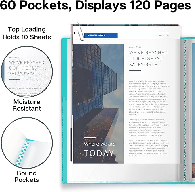 Dunwell Presentation Binder 60-Pocket, Displays 120 Pages, 8.5x11 Portfolio - Image 3