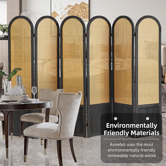 Asnefeli Room Divider 4 Panels, Folding Privacy Screen, Foldable Wood Rattan - Image 6