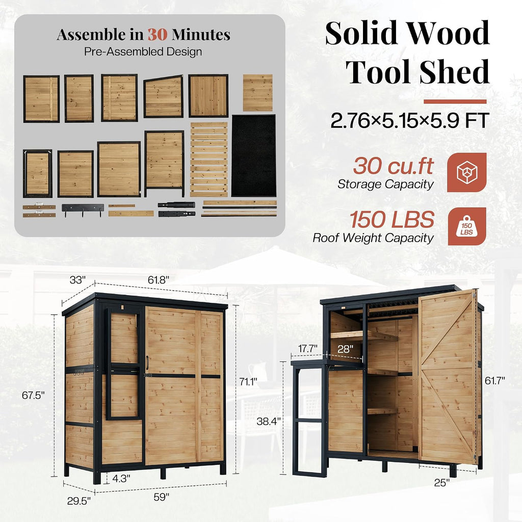 jocisland solid wood outdoor stotage cabinet shed, 5.15x2.75 shown in use