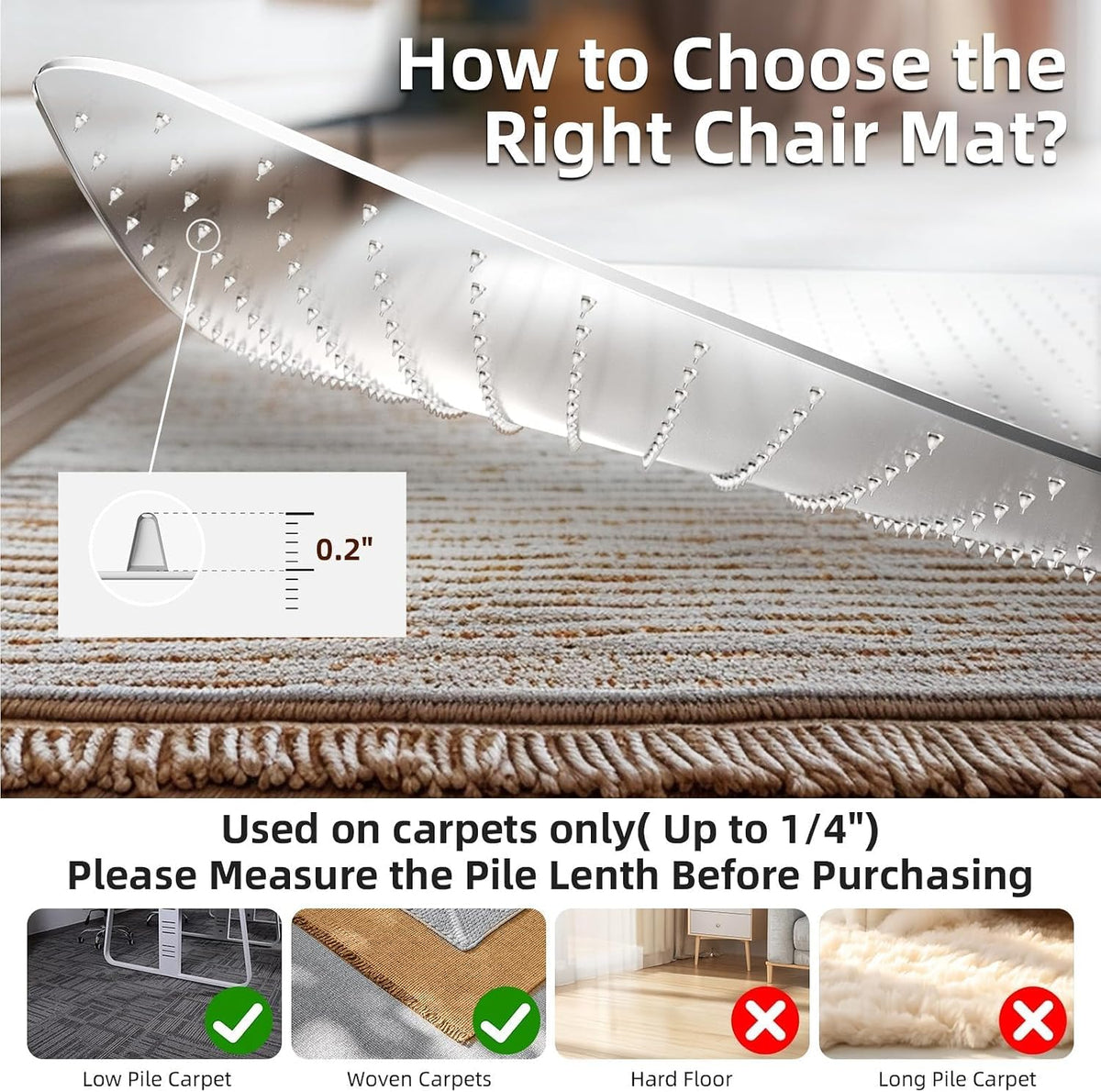 Office Chair Mat for Low Pile Carpet 48"x 65", Oversized Carpet Pro...