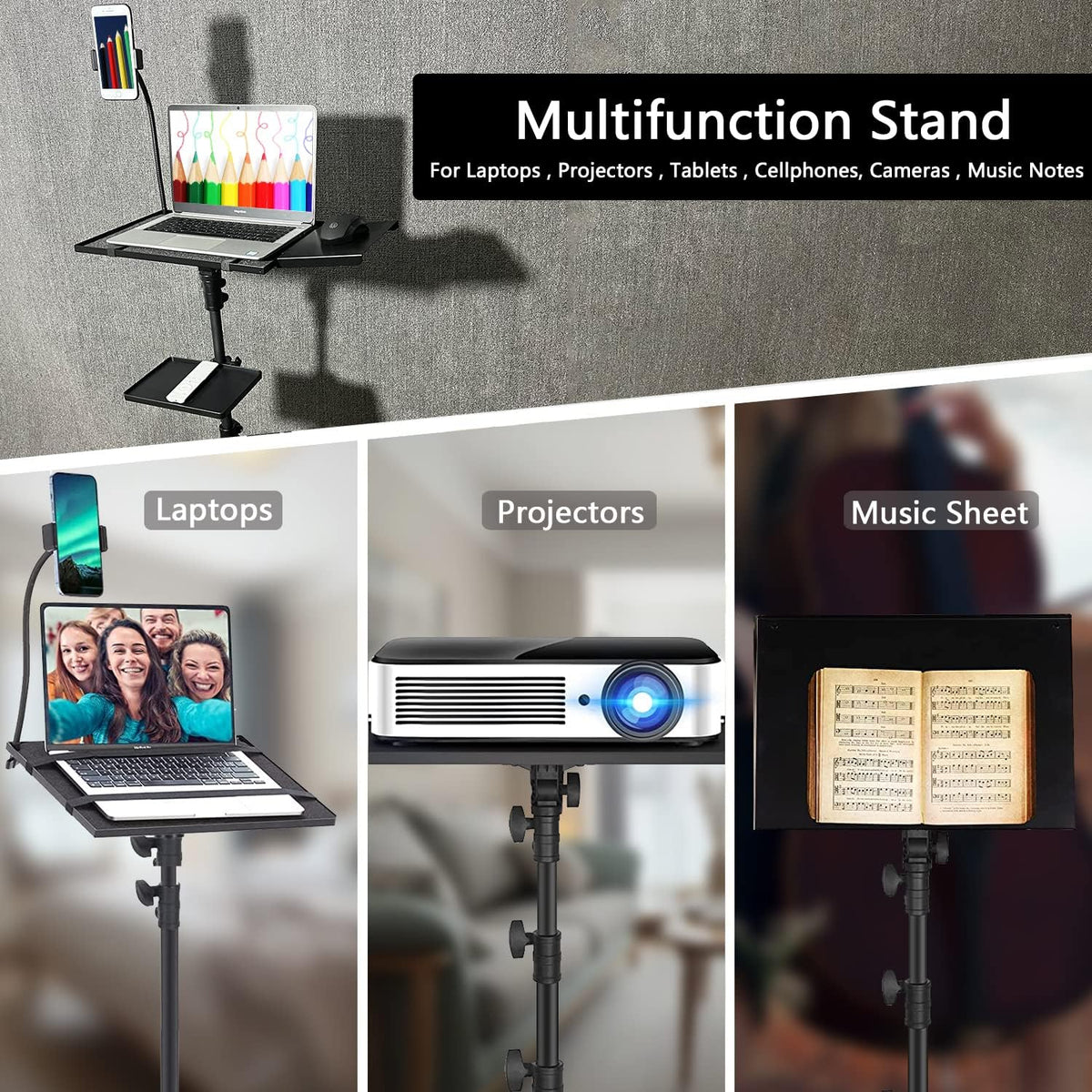 Projector Tripod Stand with Wheels Adjustable Height Laptop Tripod Stand Trea...