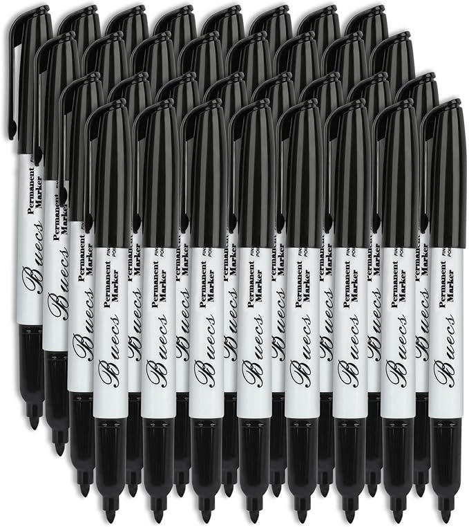 Buecs Permanent Markers, Fine Point, Waterproof & Smear Proof Markers, Quick by Buecs