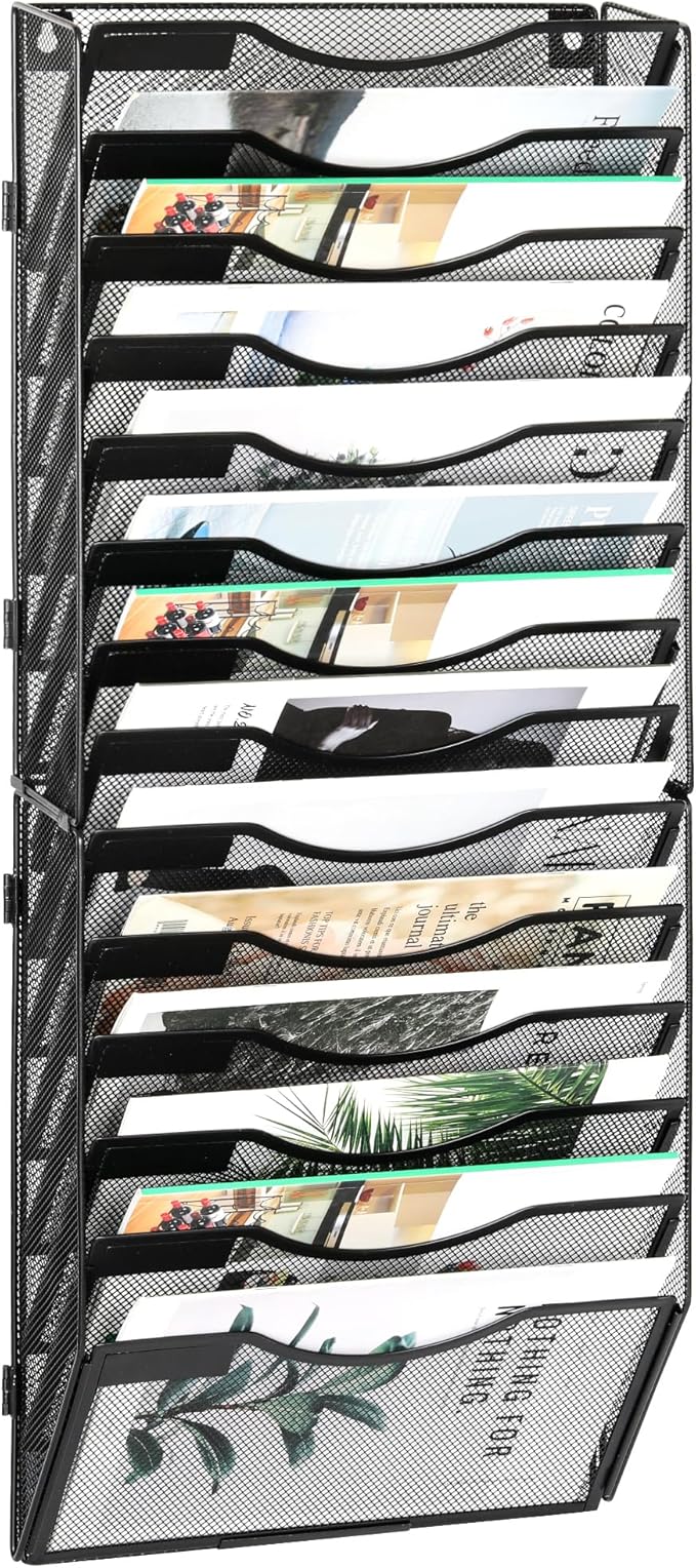 EasyPAG Wall File Organizer for Office 14 Pocket Mesh Wall Mounted Paper by EasyPAG