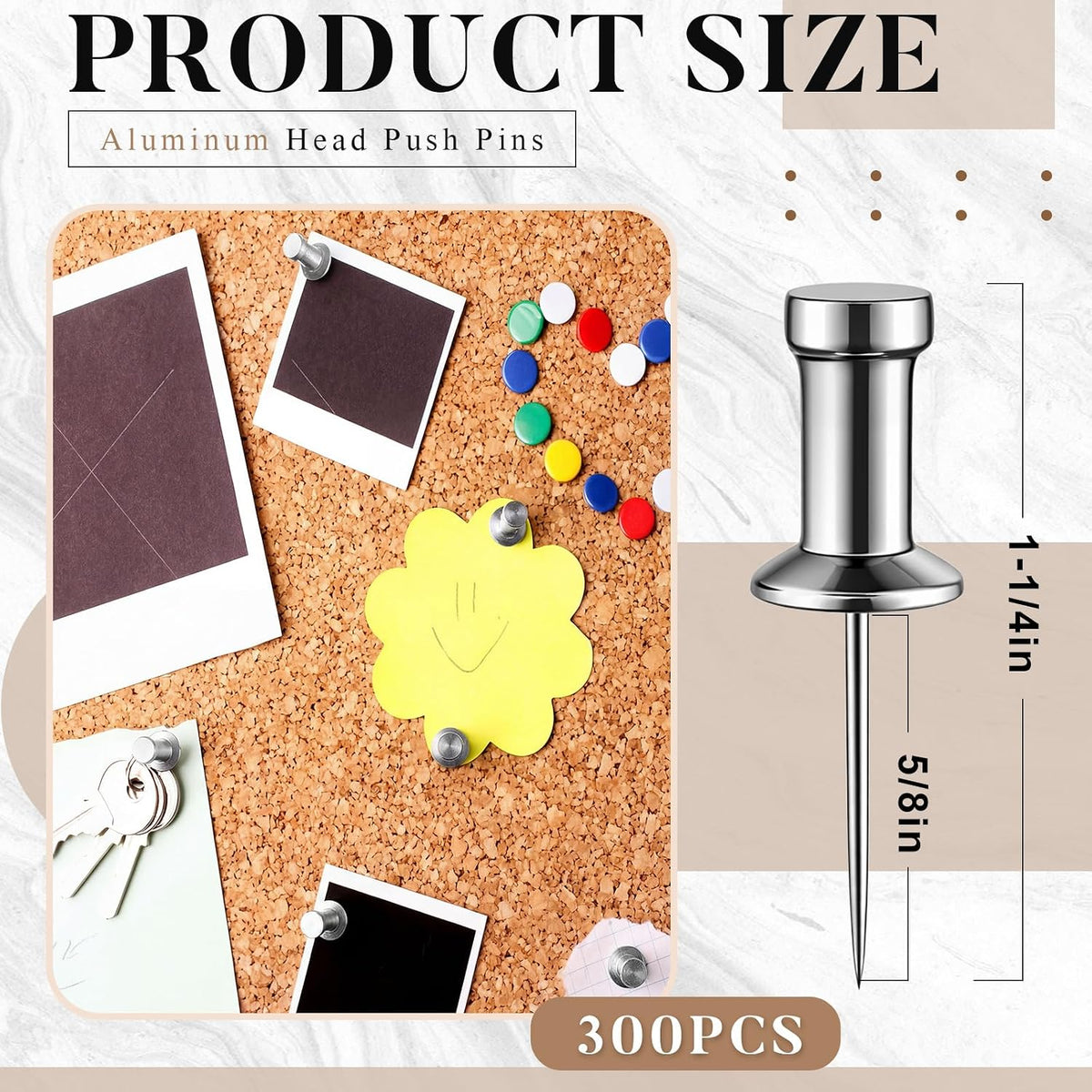 Moxweyeni 300 Pcs Aluminum Head Push Pins with 5/8" Steel Solid Thumb Tacks